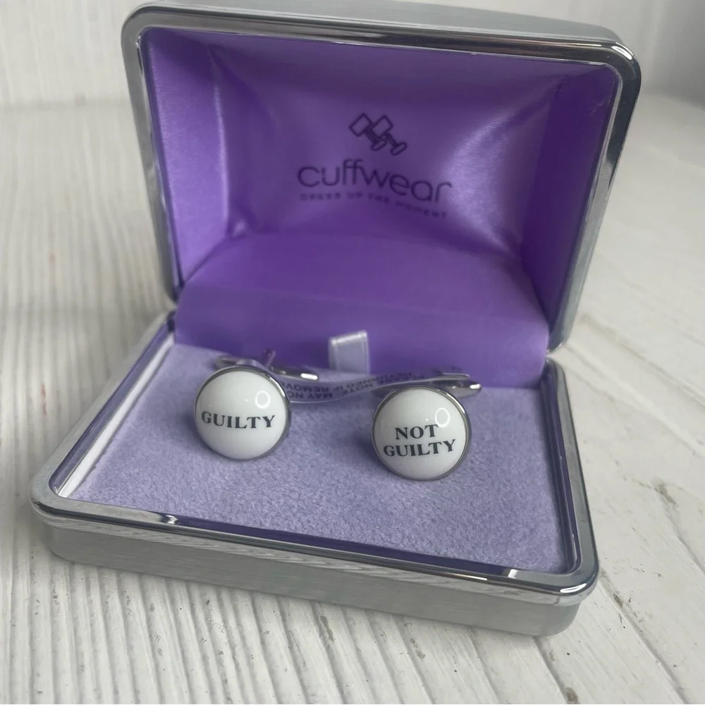 Cuffwear Guilty Not Guilty Cuff Links Rhodium Plated NIB Swivel Back Gift Box
